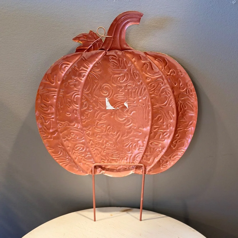 Metal Pumpkin Yard Stake Hello Fall Sunflower Leaf Outdoor Fall Decor - Picture 3 of 7